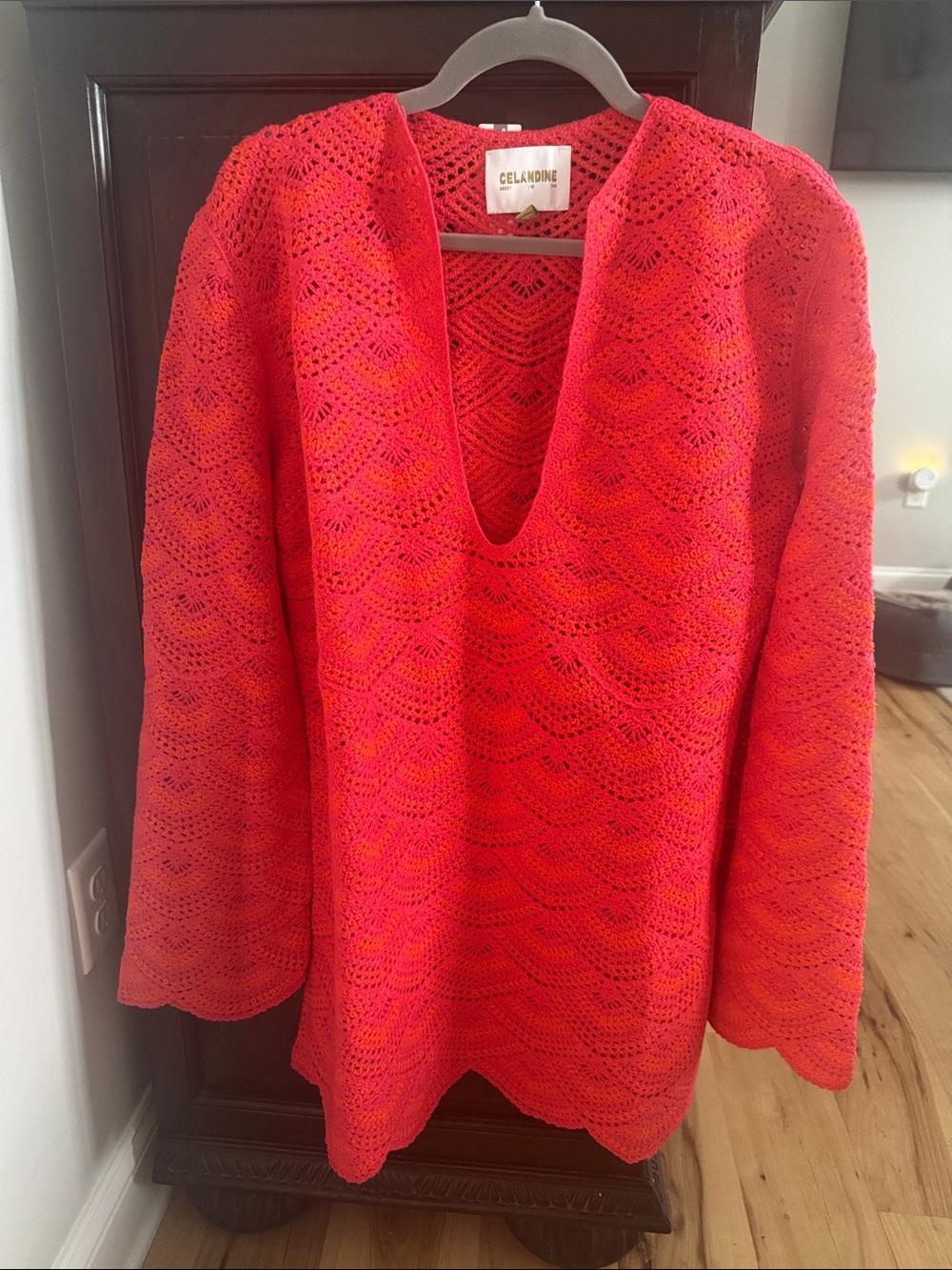NWT Celandine for ANthropologie Orange Open-Knit V-Neck Tunic, Size M/L